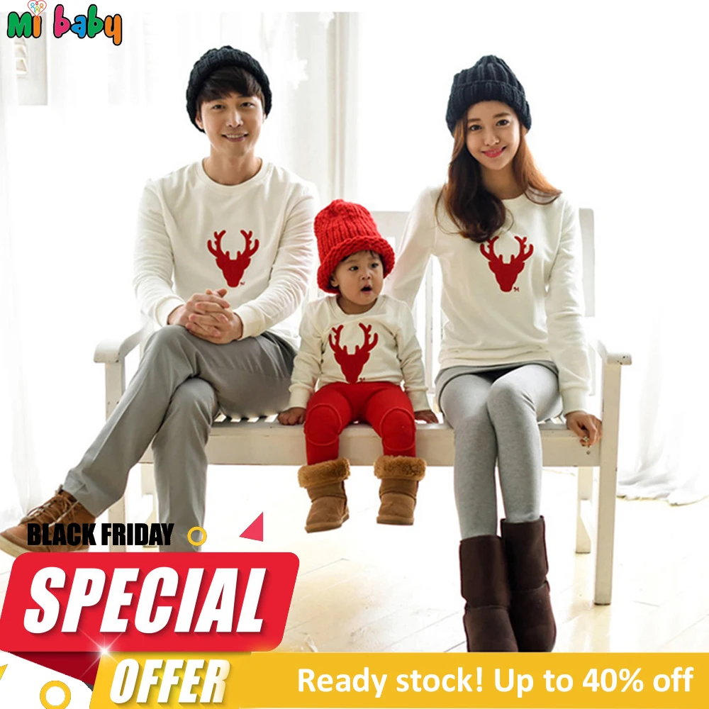 

Christmas Family Sweatershirt Outfits Red White Deer Matching Family Outfit Clothes Mother Daughter Son Father Baby Familia