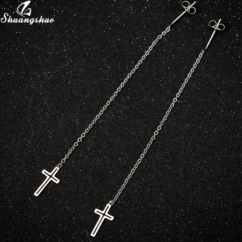 ShuangshuoSweetCrossDropDangleEarringsforWomenStainlessSteel