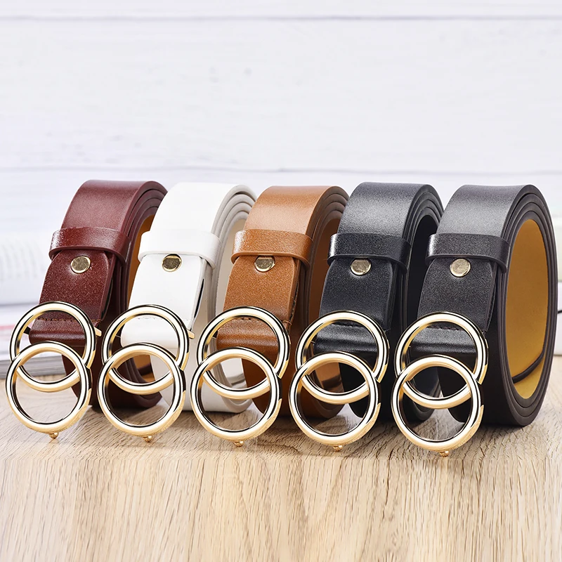 2021 New Designer's Famous Brand Leatherhigh Quality Belt Fashion Alloy Double Ring Circle Buckle Girl Jeans Dress Wild Belts