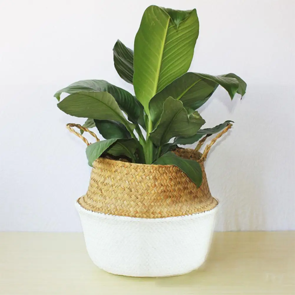 TPFOCUS Storage Basket Hand-Woven Basket Foldable Storage Basket with Handle Organizer for Dirty Clothes Fruit Flowers Seagrass