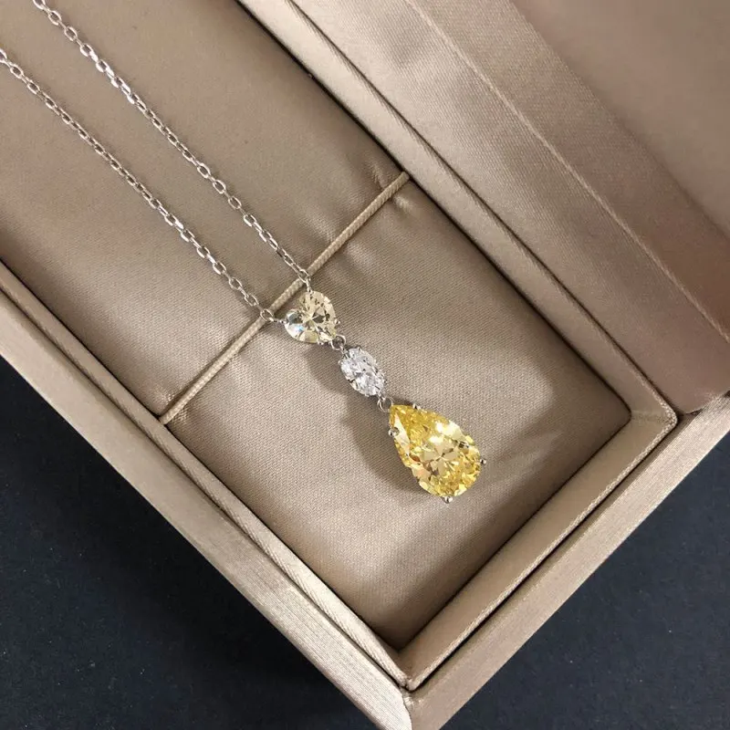 Fashion Pink Yellow AAAAA Zircon Necklaces Pendants For Women Luxury Ladies Necklace Jewelry Pendant For Girls Gift