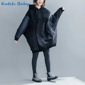 

Kutch baby autumn and winter super large women's Hoodie Sweatshirt women's top Pullover Hoodie cotton thick flocked black panel