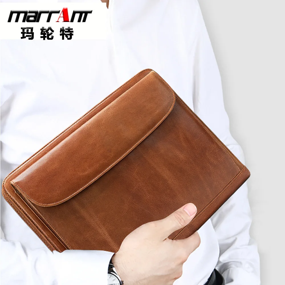 

2020 Simple Genuine Leather Briefcase A4 Business File Computer Bag Men And Women Cowhide Letter Envelope 8704