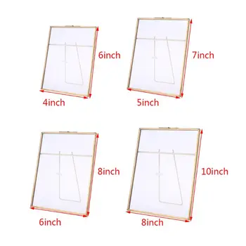 

Gold Floating Metal Glass Photo Frame Desktop Wedding Pictures Portrait Display 667A