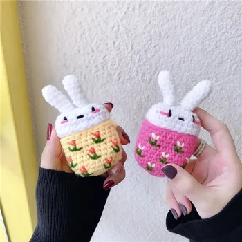 

Cute Knitting wool Fuzzy Cartoon Rabbit Earphone Case For Apple Airpods Cover Headphone Case Box For Airpods Silicone Cover