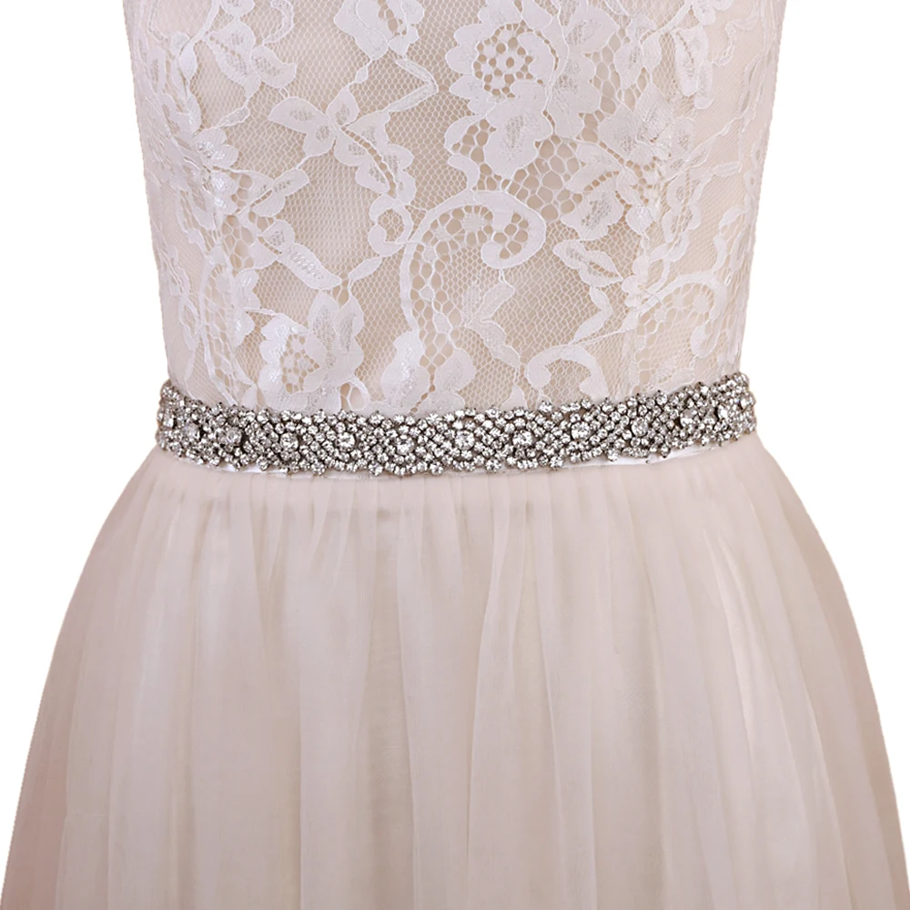 

YouLaPan S28B Skinny Rhinestone Wedding Belt Crystal Bridal Sash Belt Silver Sash For Wedding Gown