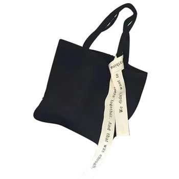 

Cotton Canvas Two Strap Shoulder Bag Shopping Tote Print Letter White Strap