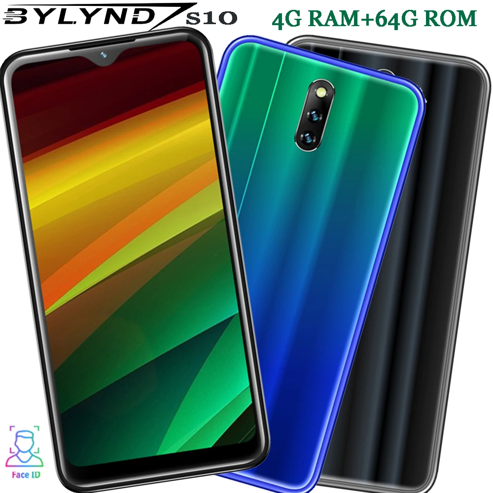 

S10 quad core Water drop screen smartphones 4G RAM 64G ROM 8MP 6.26" 18:9 IPS HD face ID unlocked celulars Android mobile phones