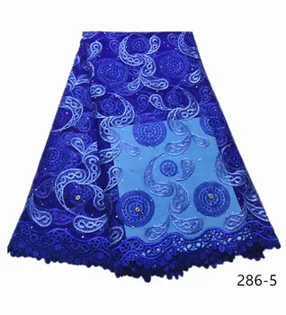 

Latest Royal blue Nigerian Lace Fabrics For Wedding 2020 High Quality Embroidery French Lace Fabric With Stones For Dress 286