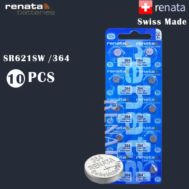10 шт./лот аккумулятор для часов renata 364 с оксидом серебра SR621SW 621 1 55 в 100% оригинал
