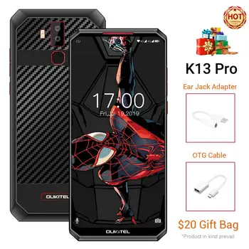 Перейти на Алиэкспресс и купить Мобильный телефон OUKITEL K13 Pro, Android 9,0, экран 6,41 дюйма 19,5: 9, MT6762, 4 Гб ОЗУ 64 Гб ПЗУ, 5 В/6 А, 11000 мАч, OTA NFC, смартфон со сканером отпечатков пальцев