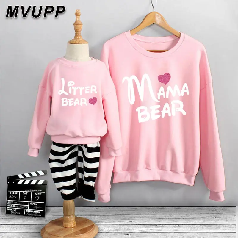 MVUPP/семейные толстовки с забавным медведем для мамы и дочки модная Милая Розовая