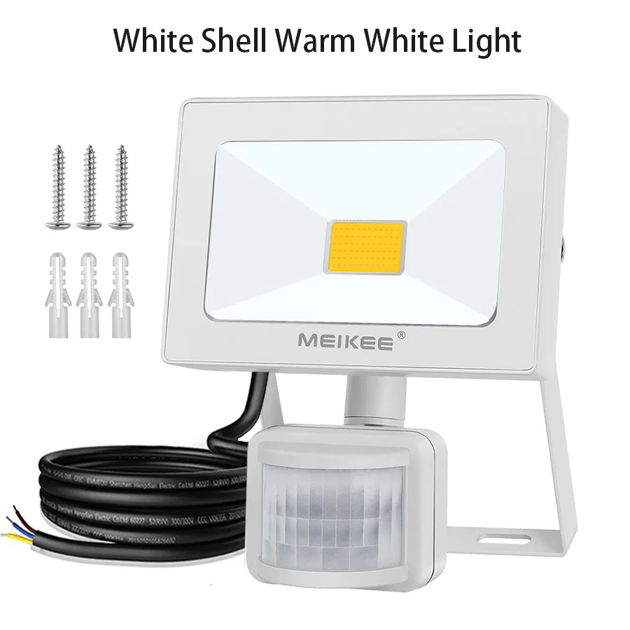 White shell 3000K MEIKEE 10 Вт Светодиодный прожектор светильник движения Сенсор Водонепроницаемый AC110V 220V Светодиодный прожектор заливающего света отражатель лампы открытый садовый светильник - Испускаемый цвет: White shell 3000K
