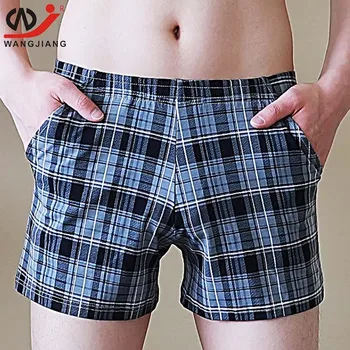 

Ropa interior Boxer Shorts calzoncillos para hombre de algodón para Sexy transpirable Plaid hombres boxeadores Home Shorts Cuec