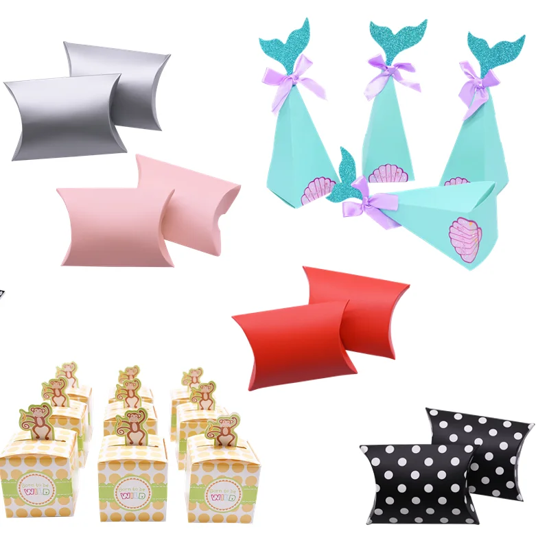 

10/20Pcs Wave Dot Mermaid Paper Candy Boxes Colorful Pillow Present Box Birthday Party Supplies Wedding Christmas Gift Ornament