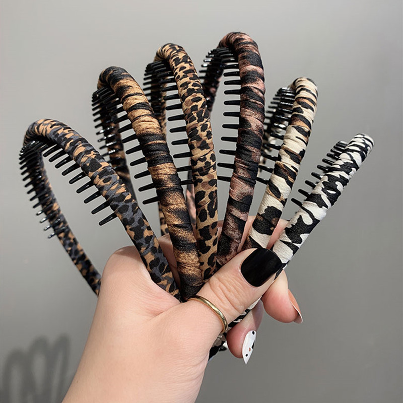 Fashion Headdress Solid Leopard Headband Wrap Bezel With Teeth Hair Hoop Hairband Headwear For Women Anti-slip Hair Accessories
