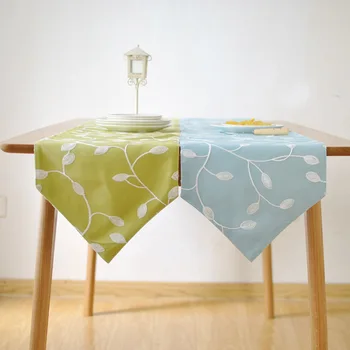 

Blue Rural Style Table Decoration Summer Leaf Embroidery Table Runners Accessories Table Cloth Home Textiles For Wedding T275
