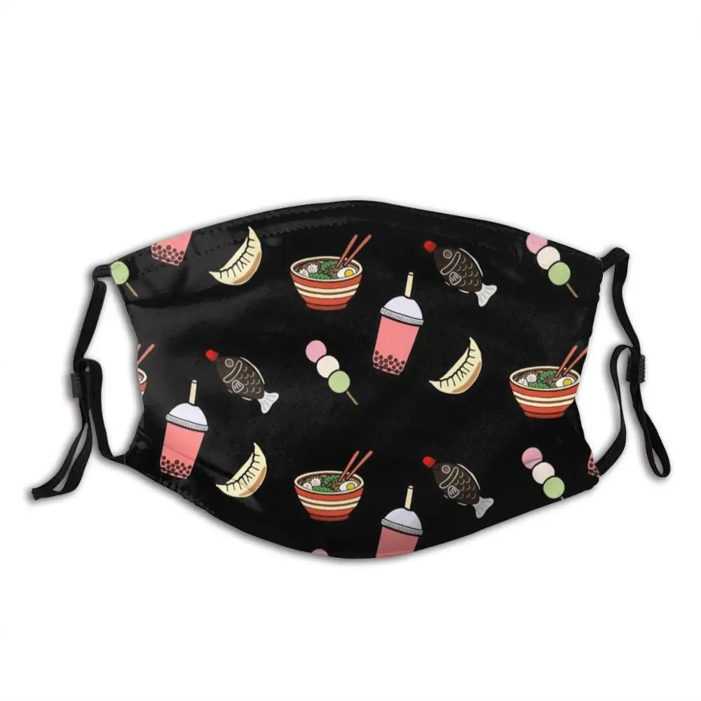 

Japanese Food & Drink Funny Print Reusable Pm2.5 Filter Face Mask Boba Bubble Tea Ramen Noodles Bowl Sushi Fish Soy Gyoza