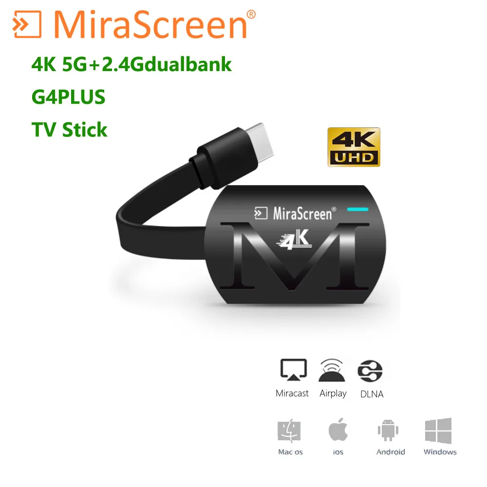 

MiraScreen G4 PLUS 4K 5G TV Stick real time video mirroring Anycast Dongle Receiver 5G TV Stick WiFi Miracast Airplay DLNA