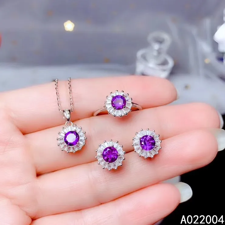 

KJJEAXCMY Fine Jewelry 925 sterling silver inlaid Amethyst female gemstone ring pendant earring set luxury