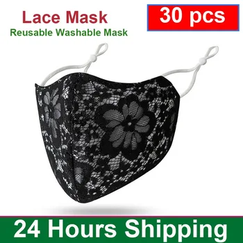 

30pcs Women's Lace Face Mask Anti-dust Sunscreen Breathable Masks Lady's Washable Reusable Sexy Lace Mask Fast Delivery