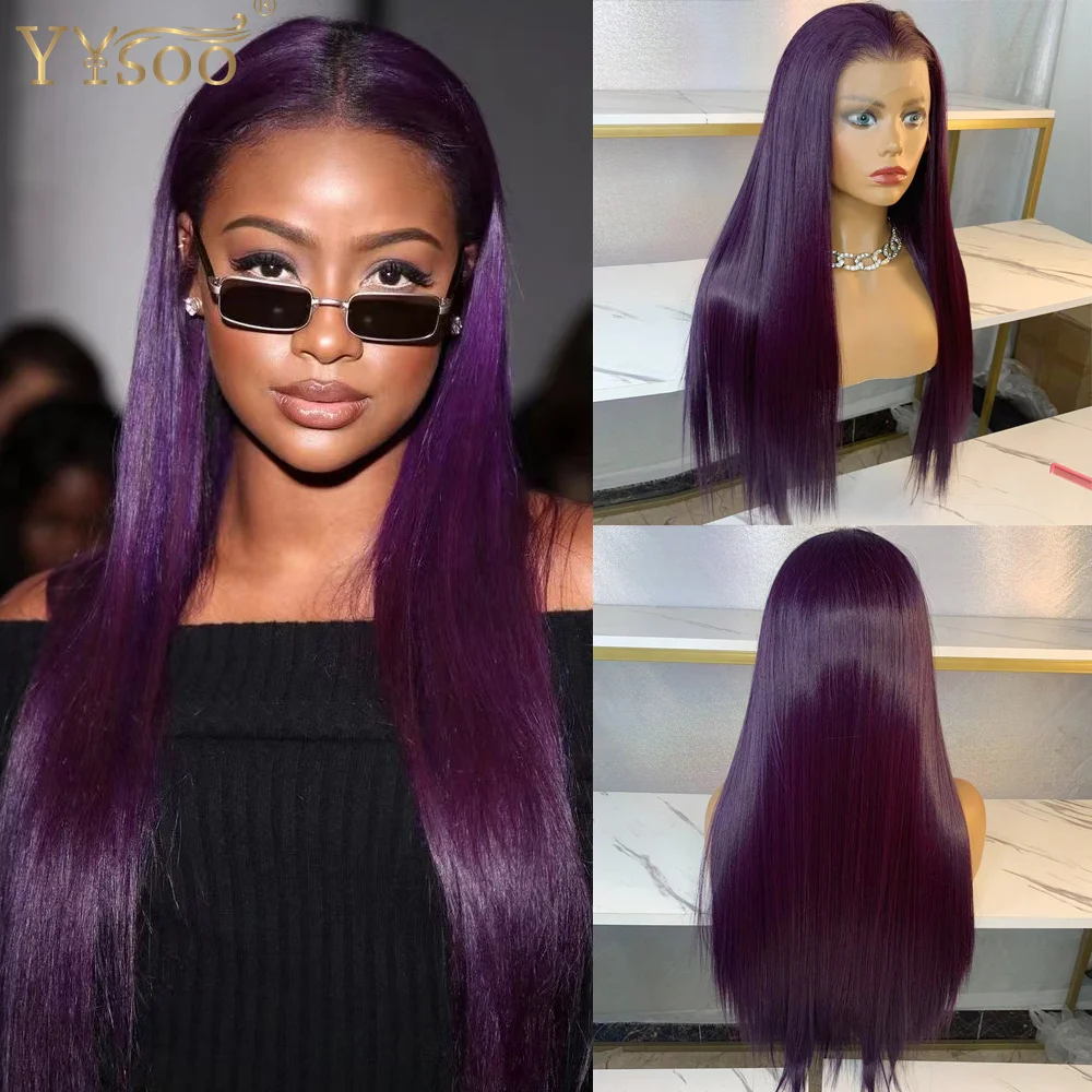 YYsoo Dark Purple 950# Long 13x4 Synthetic Hair Lace Front Wigs For Women  Futura Heat Resistant Silky Straight Wig Pre Plucked|Synthetic None-Lace  Wigs| - AliExpress