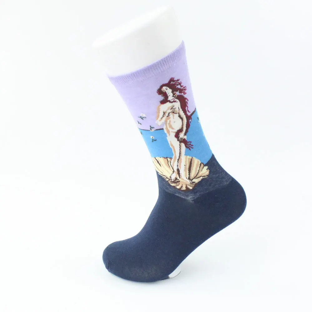 Рождественские носки Mona Lisa в стиле ретро для мужчин и женщин, 1 пара смешных носков из чесаного хлопка, женские носки с рисунками из мультфильмов для подарка на Рождество