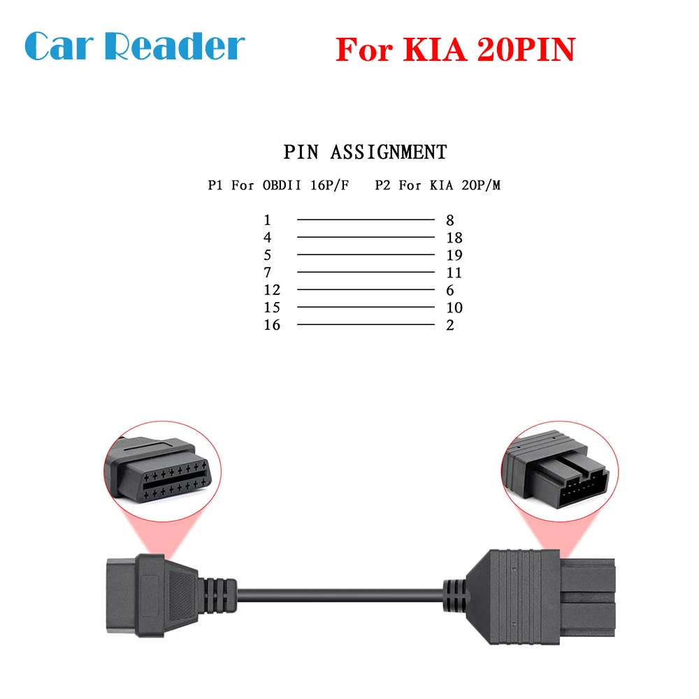 Автомобильный соединитель для KIA Диагностический кабель OBD 20PIN к 2 16pin