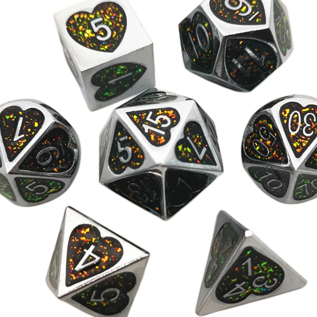 7x Opaque Zinc Alloy Digital Game Polyhedral Dice for MTG DND RPG Role Play Supplies Party Casino Board Game Props