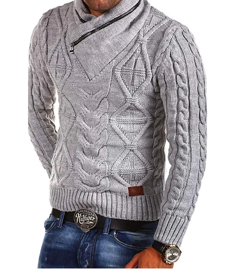 ZOGAA осенне-зимний мужской свитер на молнии с длинным рукавом, v-образный вырез, теплый вязаный пуловер, мужские повседневные облегающие свитера, трикотаж размера плюс