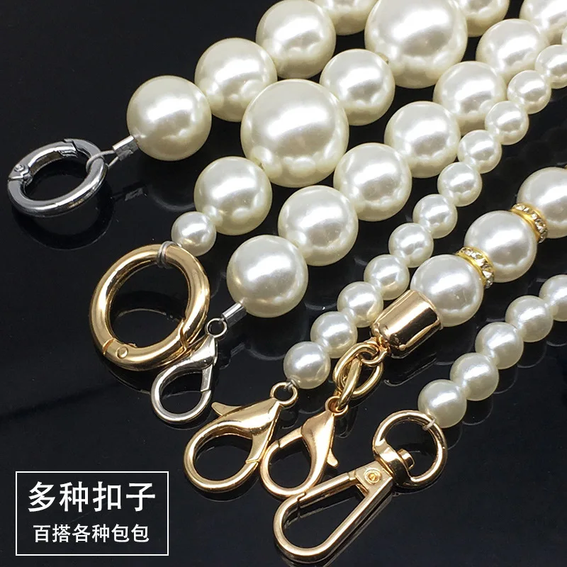 Shot/Long Pearl Strap for Bags Handbag Handles DIY Purse Replacement Long Beaded Chain for Shoulder Bag Straps Pearl Belt o ring bag handles diy wood replacement handbag tote handles purse bags straps wooden bag handle round handcrafted accessories