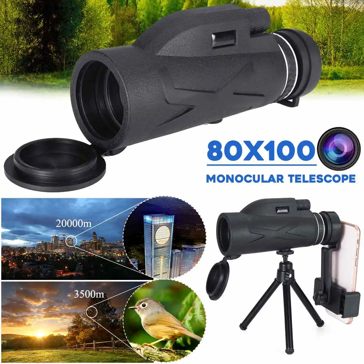 

80x100 Magnification Portable Monocular Telescope Binoculars Zoom Great Handheld Telescope Military HD Professional Hunting