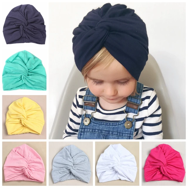 Lindo combinación de algodón para bebé turbante sombrero recién nacido Beanie gorras sombreros de niños niñas bebé niño ducha sombrero Regalo de Cumpleaños apoyos de la foto 1