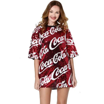 

Summer New Loose Plus Size Round-neck Short-sleeved T-shirt Long Letters Sparkling Sequins Halloween Christmas Clothing Street