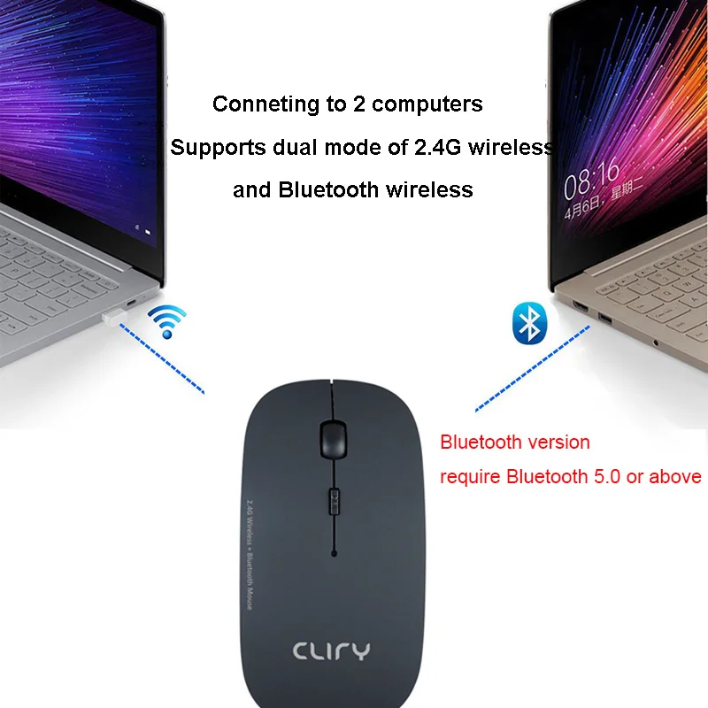 Bluetooth 5 0 + 2 4 ГГц Беспроводная Двухрежимная беспроводная мышь в 1 1600 DPI ультратонкая