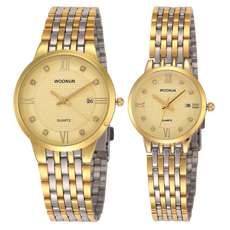 

Fashion Luxury Couple Watch Men Women Gold Watches Stainless Steel Quartz Wristwatches Lovers Watches reloj hombre reloj mujer