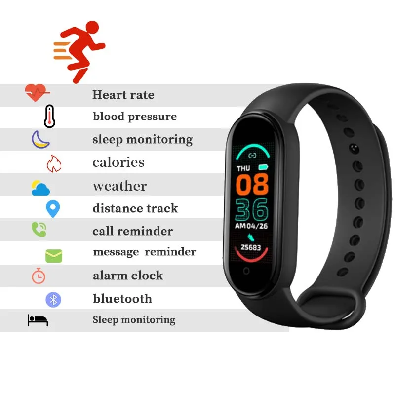 M6 Smart Bracelet Heart Rate Blood Pressure Health Waterproof Smart Watch M6 Bluetooth Watch Wristband Fitness Tracker