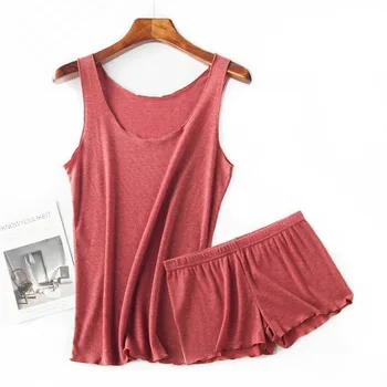 

2Pcs/set Women Sleeveless Vest Pants Cool Comfortable Pajamas for Summer Lady Round Neck Home Sleepwear Tank Shorts Sets