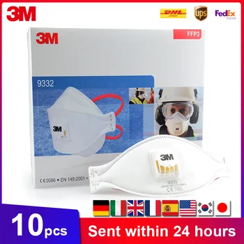 

3M Aura 9332 9334 Mask Dust Mouth Masks Respirator Protective PM2.5 Filter Haze Weather Safety With Valve 3M 9332 Face Masks