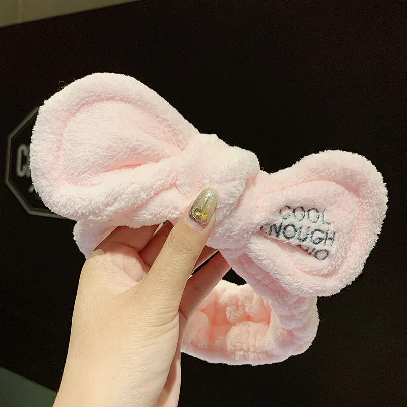 pink bow Мягкая теплая одежда; коралловый флис; с бантом Ангел Животные уши эластичные повязки на голову для Для женщин и девочек Милая повязка на голову тюрбан Головные уборы аксессуары для волос - Цвет: pink bow
