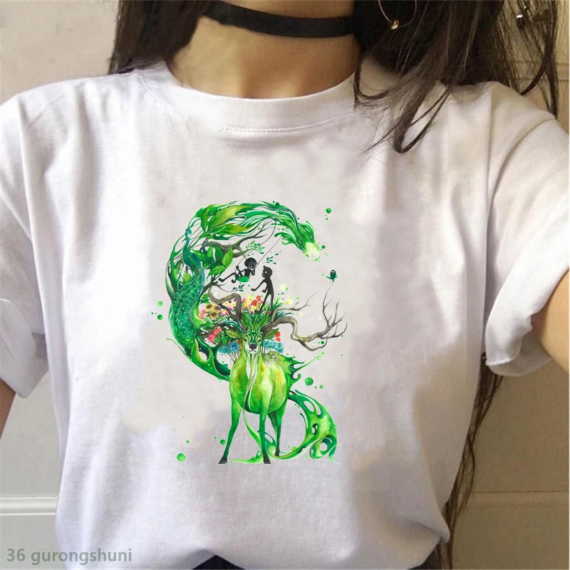 

Graphic t-shirt ladies tops watercolor horse t-shirt goat kawaii Harajuku women t-shirt summer white retro tees female clothes
