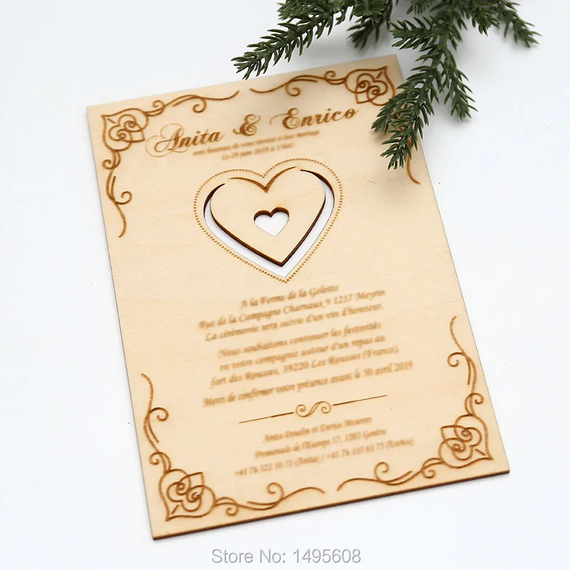  Laser cut wedding invitation engraves 70 wooden wedding invitations laser cut custom red wedding in - 32868166449