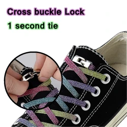 1pair No Tie Shoelace Elastic Shoelaces Cross Buckl Candy Flats Quick Kids Adult Sneaker Metal Lock Shoe Laces Shoes Accessories