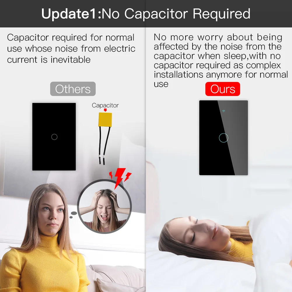 Description Picture 6 of itemTuya ZigBee Wall Touch Smart Light Switch With Neutral/No Neutral,No Capacitor Smart Life/Tuya Works with Alexa,Google 2/3 Way