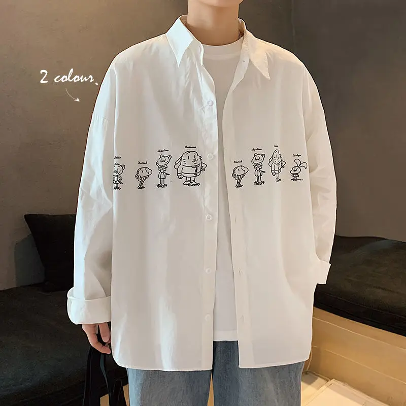 

Men's long-sleeved shirt 2020 autumn and winter new long-sleeved solid color printed shirt young personality fashion trend men's