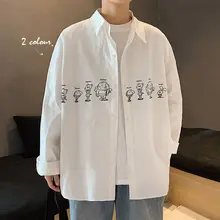 Men's long-sleeved shirt 2020 autumn and winter new long-sleeved solid color printed shirt young personality fashion trend men's