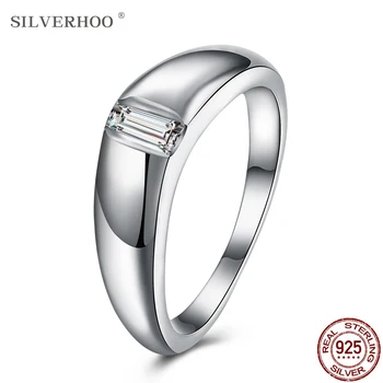 

SILVERHOO 925 Sterling Silver Ring For Women 5A Cubic Zirconia Creative Geometry Romantic Wedding Bands Simple Fine Jewelry New