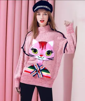 

2019 Winter Thick Warm Beautiful Embroidery Turtleneck Sweater Women Long Sleeve Knit Pullover Sweater Female Pull Femme