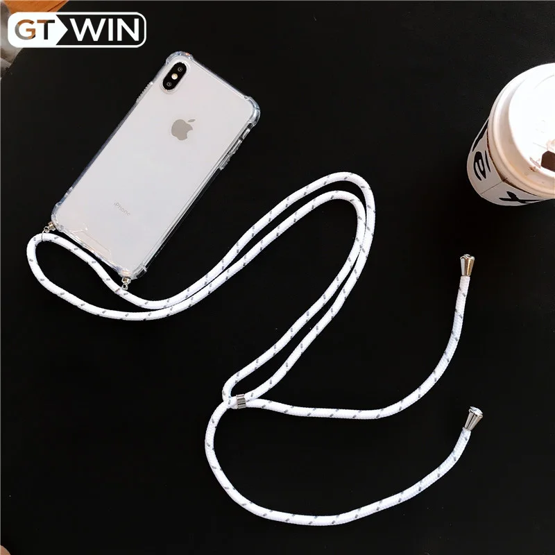 GTWIN Прозрачный ударопрочный чехол для iphone 7 телефона XS XR X 11 Pro Max 6 6S 8 Plus с шнурком на