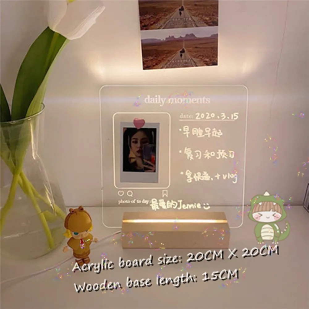USB Personalized Acrylic Daily Moments Photo Memo Message Board With Wood Stand Holder Set Warm LED Lamp Writing Pad Planner